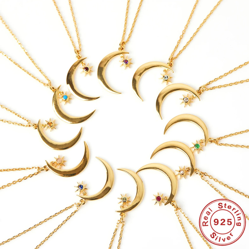 S925 Sterling Silver December Birthstone Inlaid Diamond Star Moon Necklace European and American Hot Selling Elegant Creative Collarbone Chain