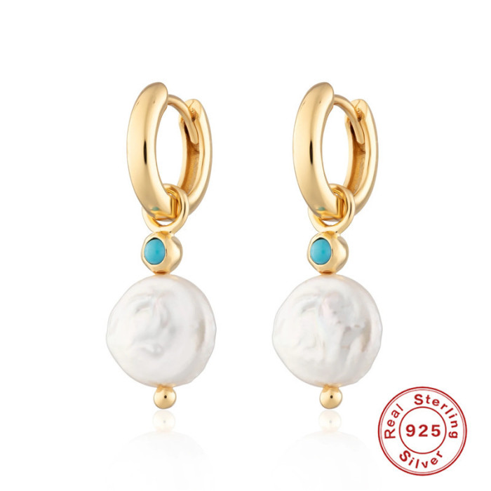 New 925 Sterling Silver Braided Hoop Earrings Irregular Shell Beads Versatile Hoop Earrings Fashionable Creative Temp...