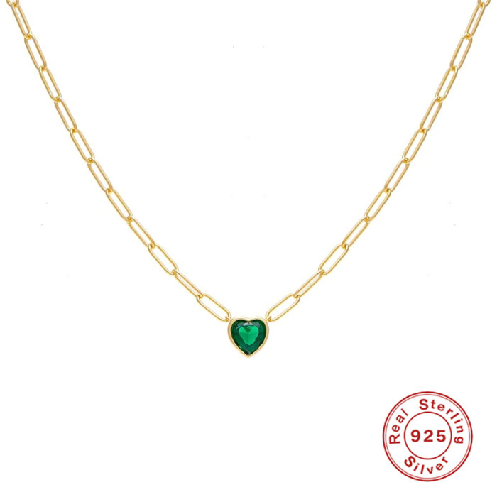 S925 Sterling Silver Ring Light Luxury Heart-Shaped Layered Collarbone Chain European and American Super Shiny Colorful Edged Elegant Necklace for Women