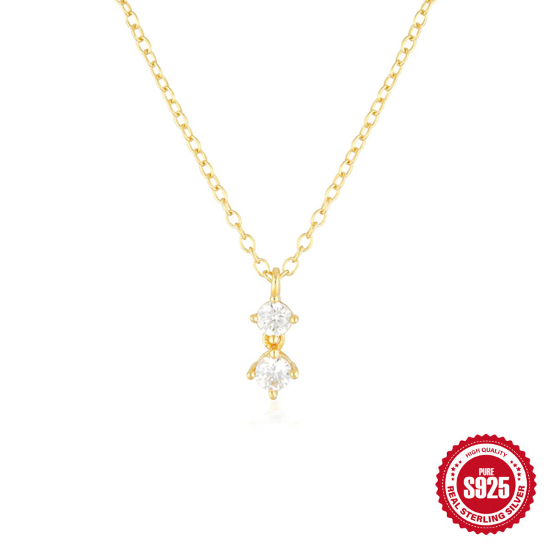 S925 Sterling Silver Fashion Four-Prong Inlaid Diamond Necklace European and American Hot-Selling Simple Ins Style Collarbone Chain Women's Necklace Cross-Border