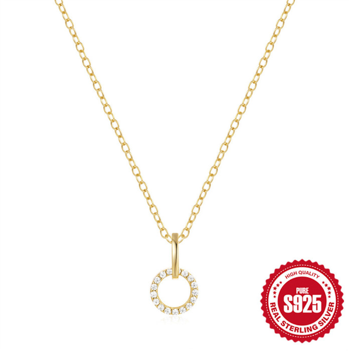 S925 Sterling Silver Light Luxury Interlocking Micro Inlaid Zirconia Clavicle Chain European and American Hot Selling New Round Personality Necklace for Women