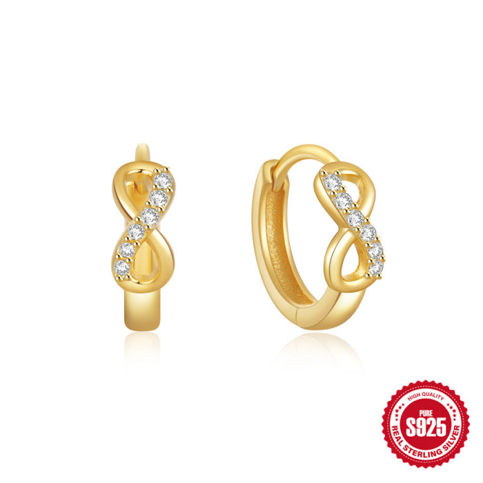 925 Sterling Silver Micro Inlaid Zircon 8-Shaped Twisted Earrings Hoop Hot-Selling Infinity Symbol High-End Earrings...