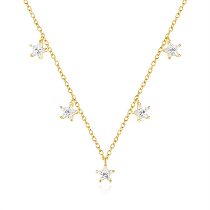 New S925 Sterling Silver INS Style Star Zircon Inlaid Layered Collarbone Chain Korean and Japanese Internet Celebrity Niche High-End Necklace