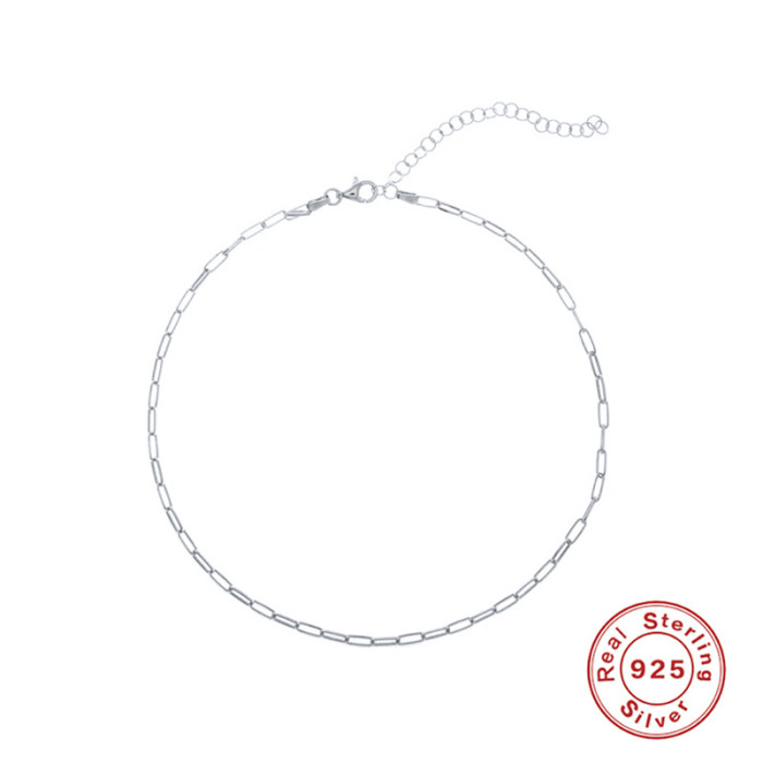 S925 Sterling Silver Necklace Ins Simple Paperclip Necklace Choker Neck Chain Korean Version Personality Trendy Collarbone Accessories