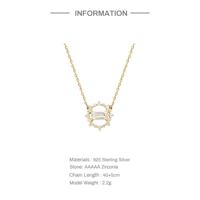 S925 Sterling Silver Ring-Shaped Diamond Rectangular Layered Collarbone Chain European and American French Style Super Sparkling Inlaid Diamond Elegant Necklace for Women