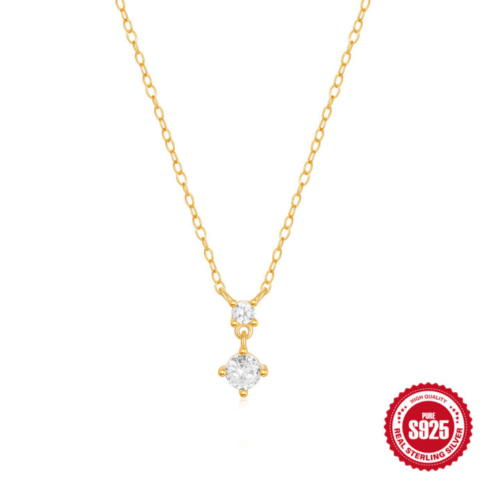 S925 Sterling Silver Classic Four-Prong Inlaid Diamond Elegant Versatile Collarbone Necklace Korean Version Niche Design Zircon Necklace for Women