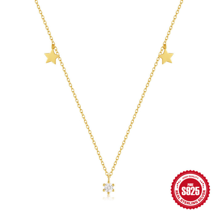 925 Sterling Silver Inlaid Diamond Classic Five-Pointed Star Layered Elegant Versatile Collarbone Chain European and American Hot-Selling Ing Style Necklace Accessories
