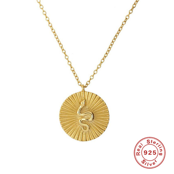 S925 Sterling Silver Round Pendant Snake Collarbone Chain Hot Selling Creative Style Personality Trendy Brand INS Nec...