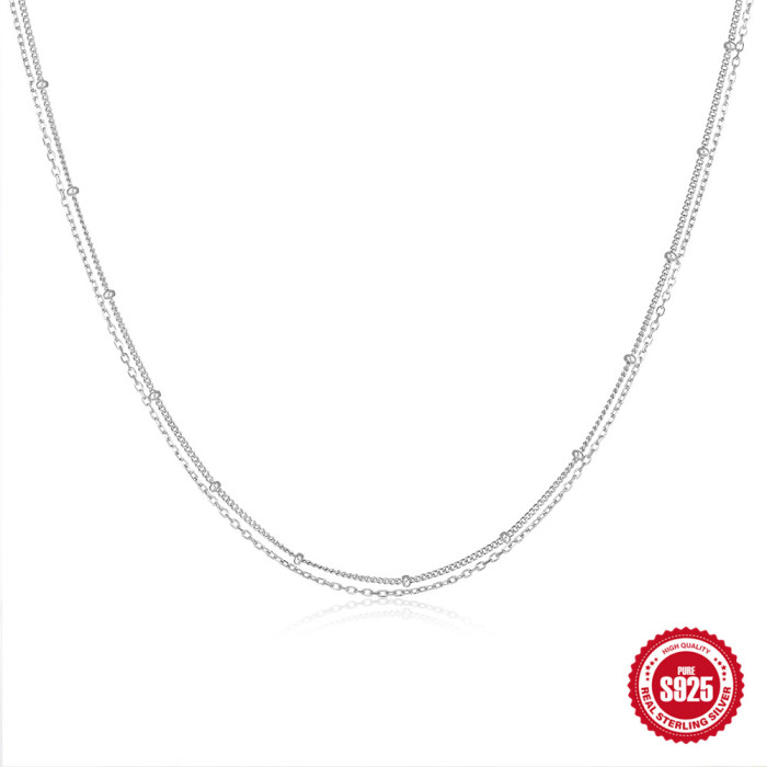 S925 Sterling Silver Daily Matching Double Layer Stacking Basic Chain Fashion Simple Ins Style Bead Necklace