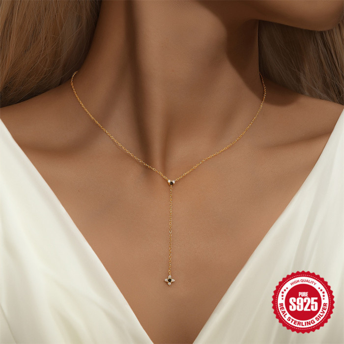 New S925 Sterling Silver Y-Shaped Diamond-Studded Daily Versatile Collarbone Chain European and American French Style Personality INS Trendy Necklace for Women