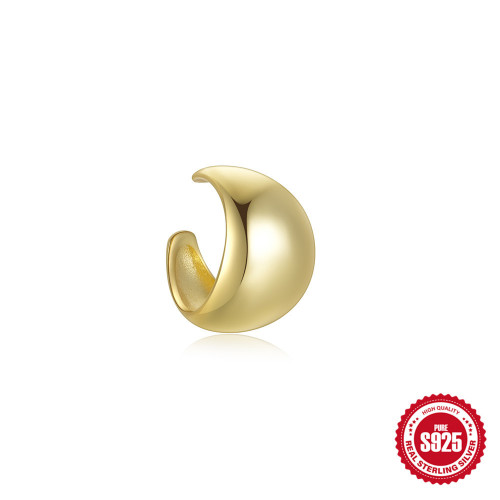 S925 Sterling Silver Classic Minimalist C-Shaped Large Smooth Metal Ear Clip Earrings for Women European and American Hot Selling INS Trendy Earrings