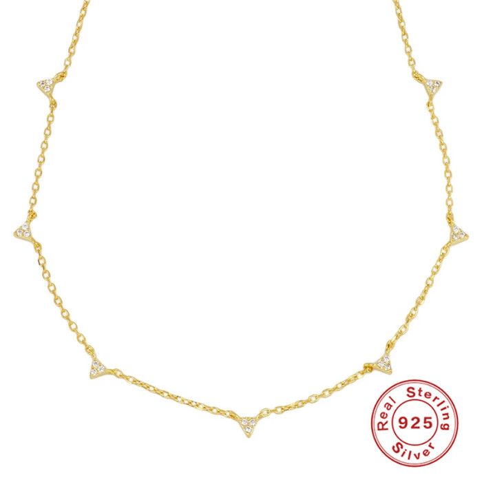 S925 Sterling Silver Triangle Inlaid Diamond Layered Collarbone Chain Korean INS Style Minimalist High-end Collarbone Necklace Accessory