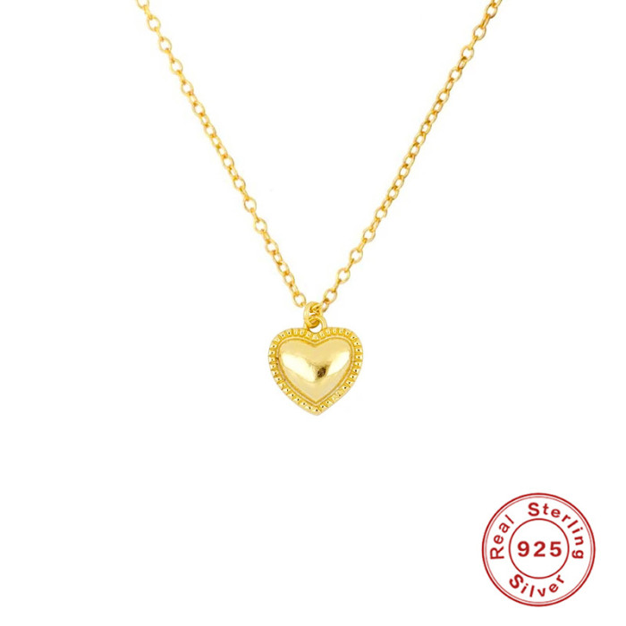 S925 Sterling Silver Fashion Small Heart Collarbone Necklace Trend Creative Heart Pendant Necklace Versatile Accessory