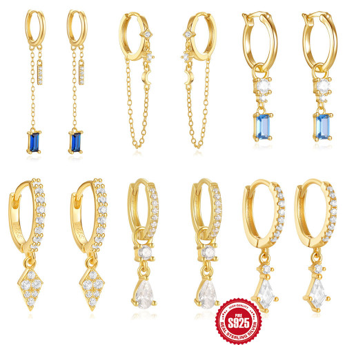 S925 Sterling Silver Fashion Chain Tassel Hoop Earrings Korean Style Niche Design Sense Elegant Socialite Diamond-Studded Earrings for Women