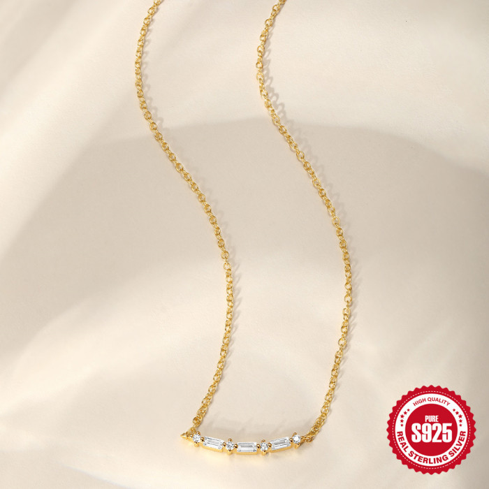 S925 Sterling Silver Single Row Square Inlaid Zircon Elegant Versatile Collarbone Chain Hot Selling INS Necklace for...