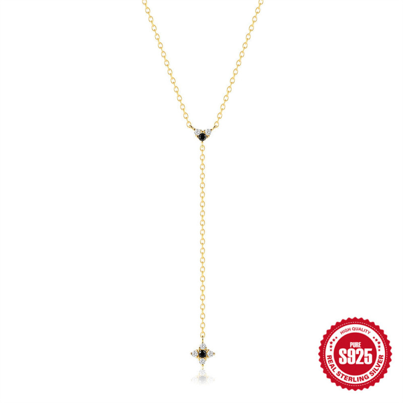 New S925 Sterling Silver Y-Shaped Diamond-Studded Daily Versatile Collarbone Chain European and American French Style Personality INS Trendy Necklace for Women