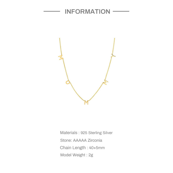 S925 Sterling Silver Minimalist Smooth Letter Collarbone Necklace Korean and Japanese Style Versatile Women's Collarbone Chain Mother's Day Gift