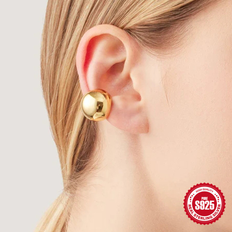 S925 Sterling Silver Classic Minimalist C-Shaped Large Smooth Metal Ear Clip Earrings for Women European and American Hot Selling INS Trendy Earrings
