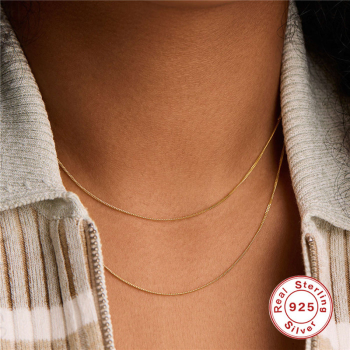 S925 Sterling Silver Classic Basic Versatile Adjustable Necklace European and American Fashion Simple Chain Free DIY Accessories