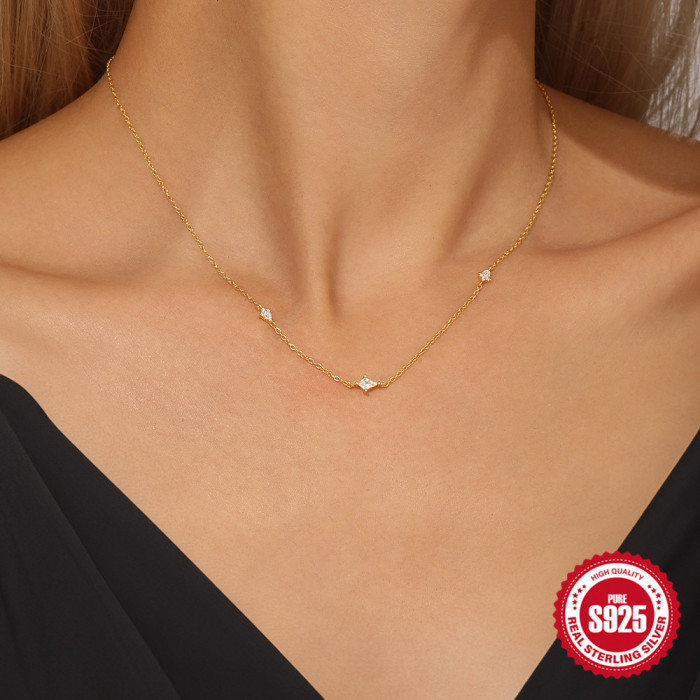 S925 Sterling Silver Exquisite Small Diamond-Studded Elegant Collarbone Chain European and American INS Style Fashion Kite Zircon Versatile Necklace