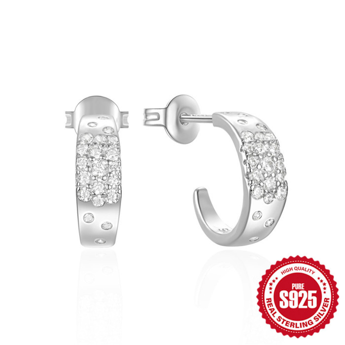 New 925 Sterling Silver Five-Pointed Star Stone-Inlaid C-Shaped Hoop Earrings Hot-Selling Elegant INS Niche Earrings