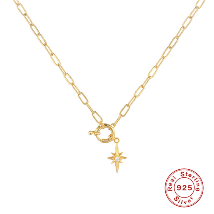 S925 Sterling Silver INS Mini Geometric Star Heart Collarbone Necklace Hot-Selling Sweater Chain Collarbone Chain