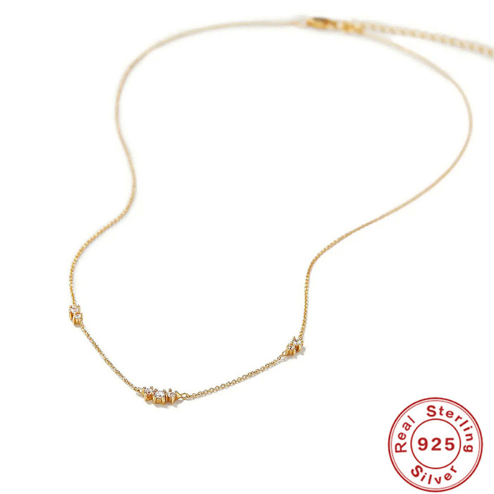 S925 Sterling Silver Triple Diamond Stacked Daily Wear Collarbone Necklace European and American Hot Selling Elegant Creative Necklace for Women