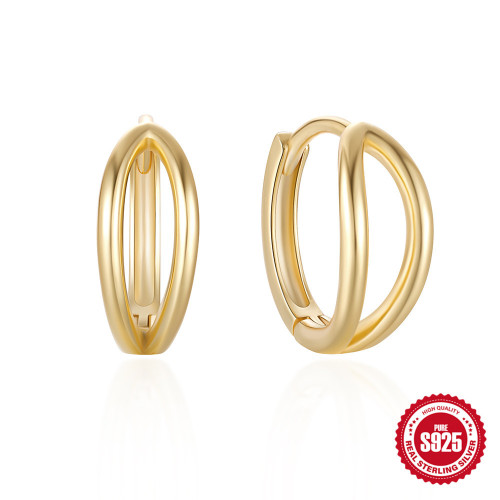 S925 Sterling Silver Double Layer Smooth Hoop Earrings Korean and Japanese Style Trendy TikTok Same Style Earrings INS Earrings