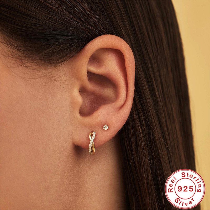 S925 Sterling Silver Cross Inlaid Diamond Hoop Earrings Ear Clips Earrings European and American Hot Selling Classic Ins Style Light Luxury Elegant Ear Jewelry