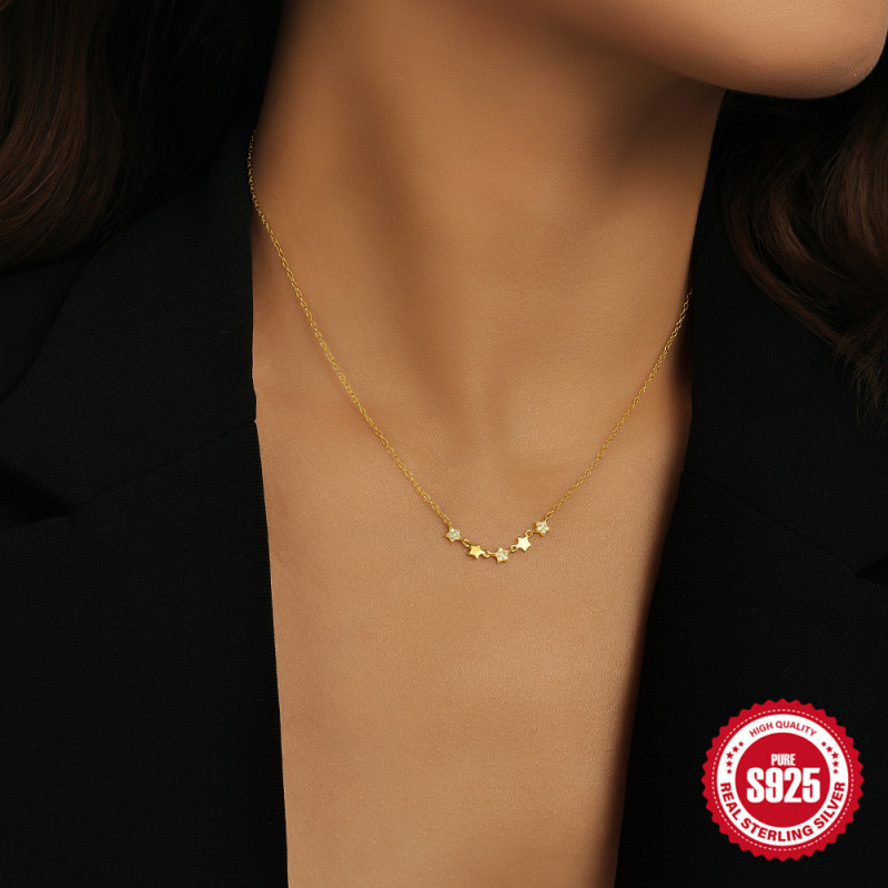 S925 Sterling Silver Starry Sky Pendant Collarbone Chain European and American Hot Selling Light Luxury Unique Niche Design Necklace for Women