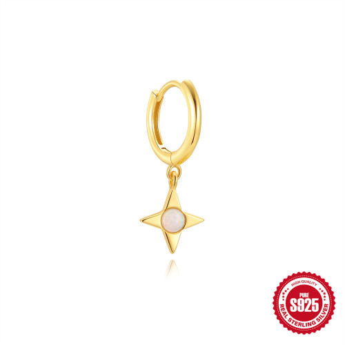 New S925 Sterling Silver Four-Pointed Star Opal Pendant Hoop Earrings European and American French Style Elegant High-End Earrings