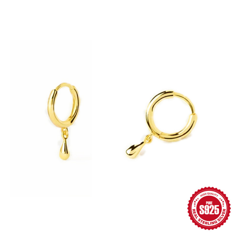 S925 Sterling Silver Water Drop Shaped Gold Earrings European and American Fashion Hot Selling Niche Ear Buckle Ins Style Ear Accessories Ear Hoop Jewelry