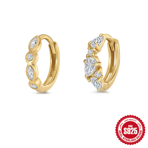 S925 Sterling Silver Geometric Zircon Classic Marquise Diamond-Studded Hoop Earrings European and American Hot Selling INS Style Personality Ear Jewelry