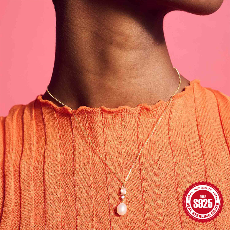 S925 Sterling Silver Luxurious Ultra Sparkling Diamond-Studded Pearl Pendant Women's Collarbone Necklace European and American French Style High-End Necklace