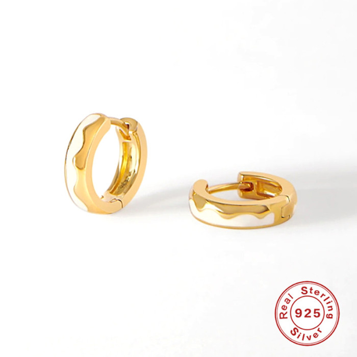 S925 Sterling Silver INS Style Wave Oil Drop Imitation Enamel Hoop Earrings Ear Clips Earrings Hot Selling Creative E...