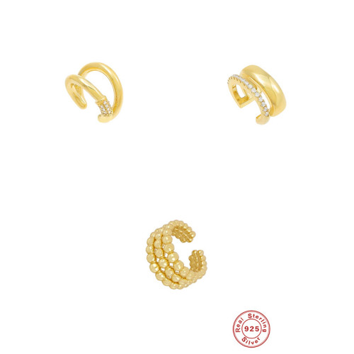 S25 Sterling Silver Three-Layer Round Bead Double-Layer Diamond-Studded Ear Clip Non-Pierced Ear Cuff Ear Jewelry European and American Cool Minimalist Style Earrings
