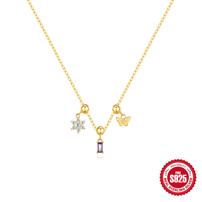 S925 Sterling Silver Charm Necklace Detachable Accessories Pendant Necklace Amazon Hot Sale Diamond-Studded Collarbone Chain