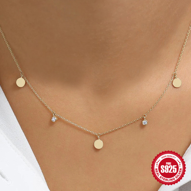 S925 Sterling Silver Tassel Zircon Pendant Round Necklace for Women, European and American Hot-Selling Elegant Niche High-End Necklace