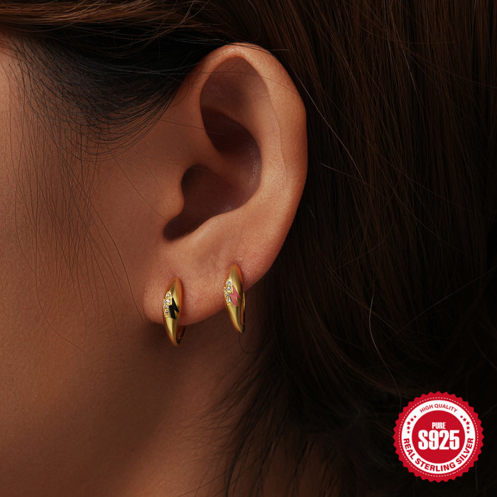 S925 Sterling Silver INS Classic Stone-Studded Ear Cuff Hoop Earrings Best-Selling Fashion Trend Lightning Earrings...