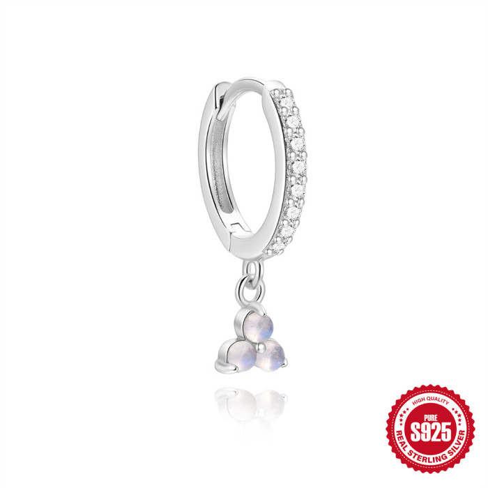 S925 Sterling Silver Natural Moonstone Claw Setting Pendant Hoop Earrings Korean Style Niche Diamond-Encrusted High-End Ear Cuffs Ear Jewelry