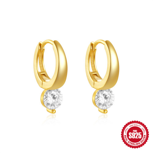S925 Sterling Silver Round Zircon Earrings for Women Fashionable Versatile Elegant Light Luxury Style High-end Ear Piercing Ear Clips Ear Jewelry