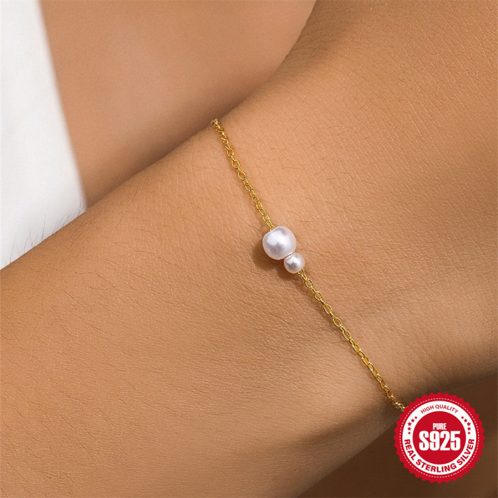 S925 Sterling Silver Pearl Sliding Necklace Bracelet Set Korean Version Ximia Retro Style Necklace Bracelet Jewelry for Women