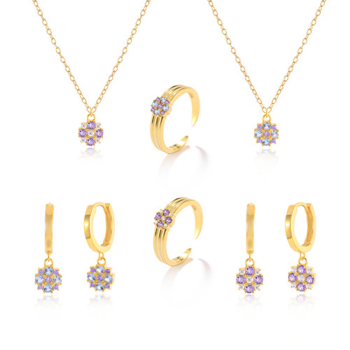 S925 Sterling Silver INS Geometric Colorful Collarbone Necklace European and American Cross-Border Hot Selling Diamond-Studded Light Luxury Sweater Necklace Set