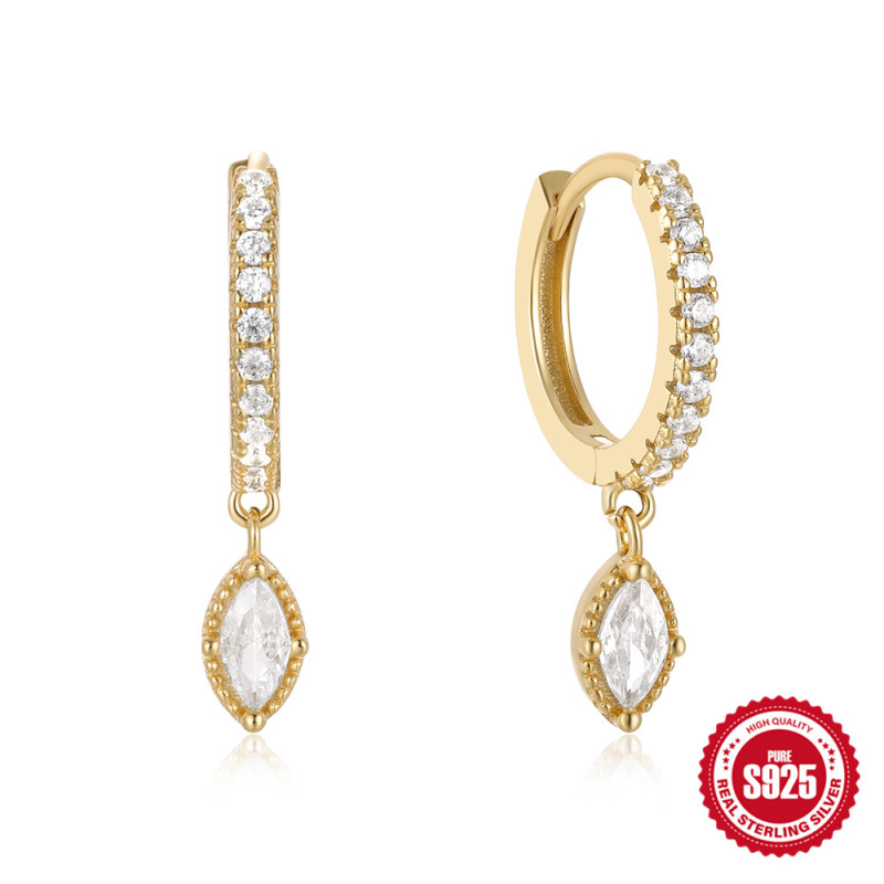 S25 Sterling Silver Classic Marquise Diamond-Studded Hoop Earrings European and American Hot-Selling Light Luxury Elegant Simple Ins Style Earrings