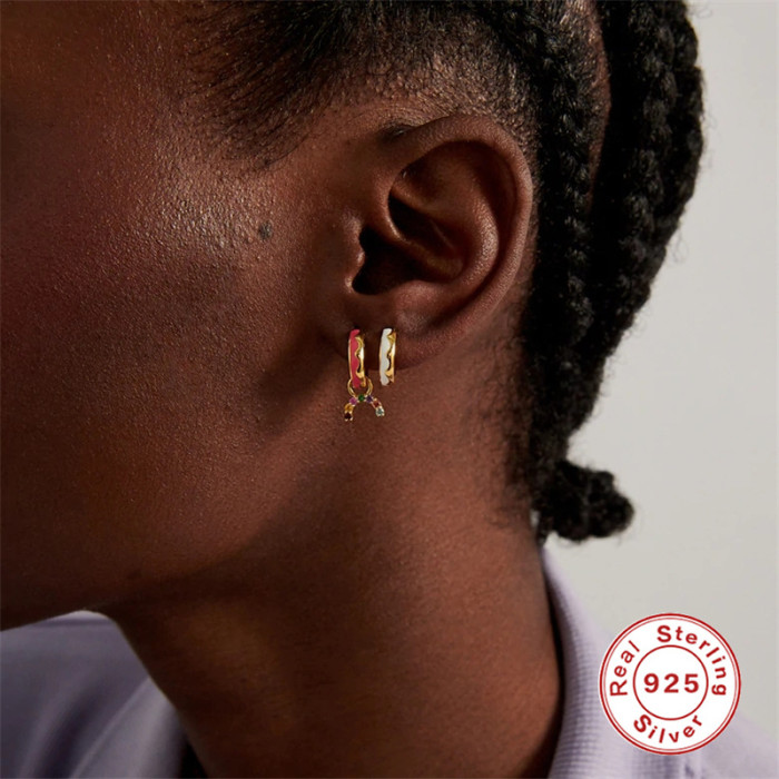 S925 Sterling Silver INS Style Wave Oil Drop Imitation Enamel Hoop Earrings Ear Clips Earrings Hot Selling Creative E...