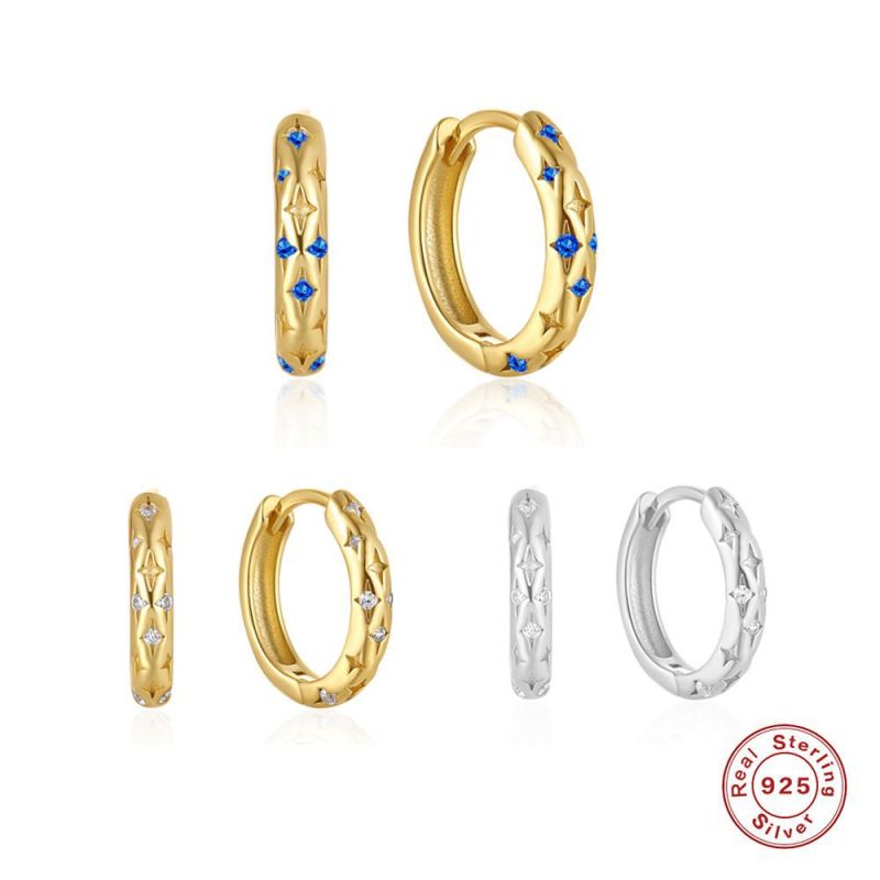 925 Sterling Silver Light Luxury Star Hoop Earrings for Women, High-End Cross-Border Niche Design Earrings Jewelry for Women