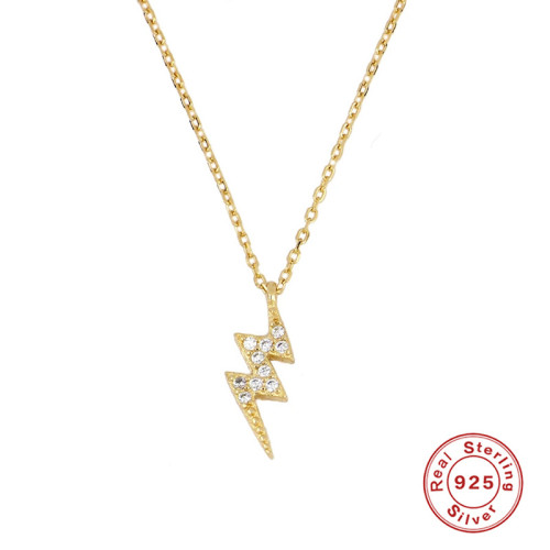 S925 Sterling Silver Lightning Inlaid Diamond Elegant Versatile Women's Collarbone Necklace European and American High-end INS Style Light Luxury Accessory