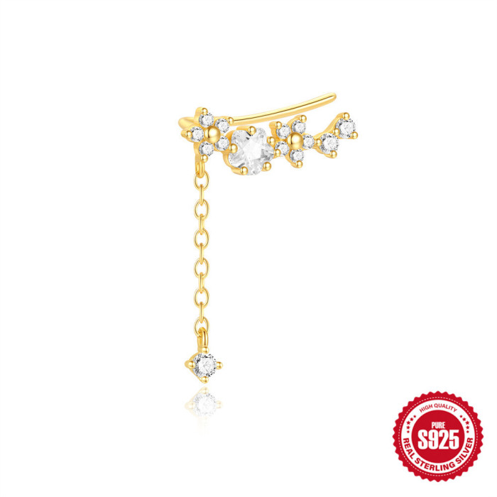New S925 Sterling Silver Stone-Inlaid Petal Ear Hooks Ear Clips Hot Sale Small and Dynamic Zircon Pendant Earrings...