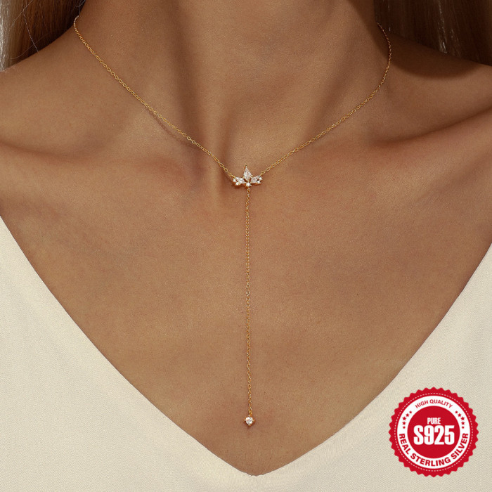 S925 Sterling Silver Inlaid Diamond Geometric Y-shaped Trendy Collarbone Necklace AliExpress Hot-selling Kite-shaped Zircon Super Sparkling Necklace