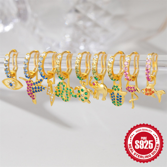 925 Sterling Silver Inlaid Diamond Animal Goldfish Pendant Hoop Earrings European and American Hot Selling Heart Lightning Elegant INS Earrings for Women